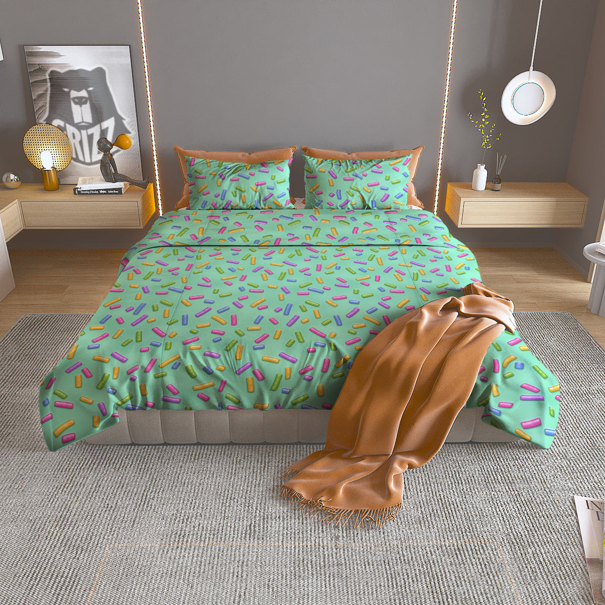 Candy Sprinkles Green Sweet Print Pattern Duvet Cover Bedding Set