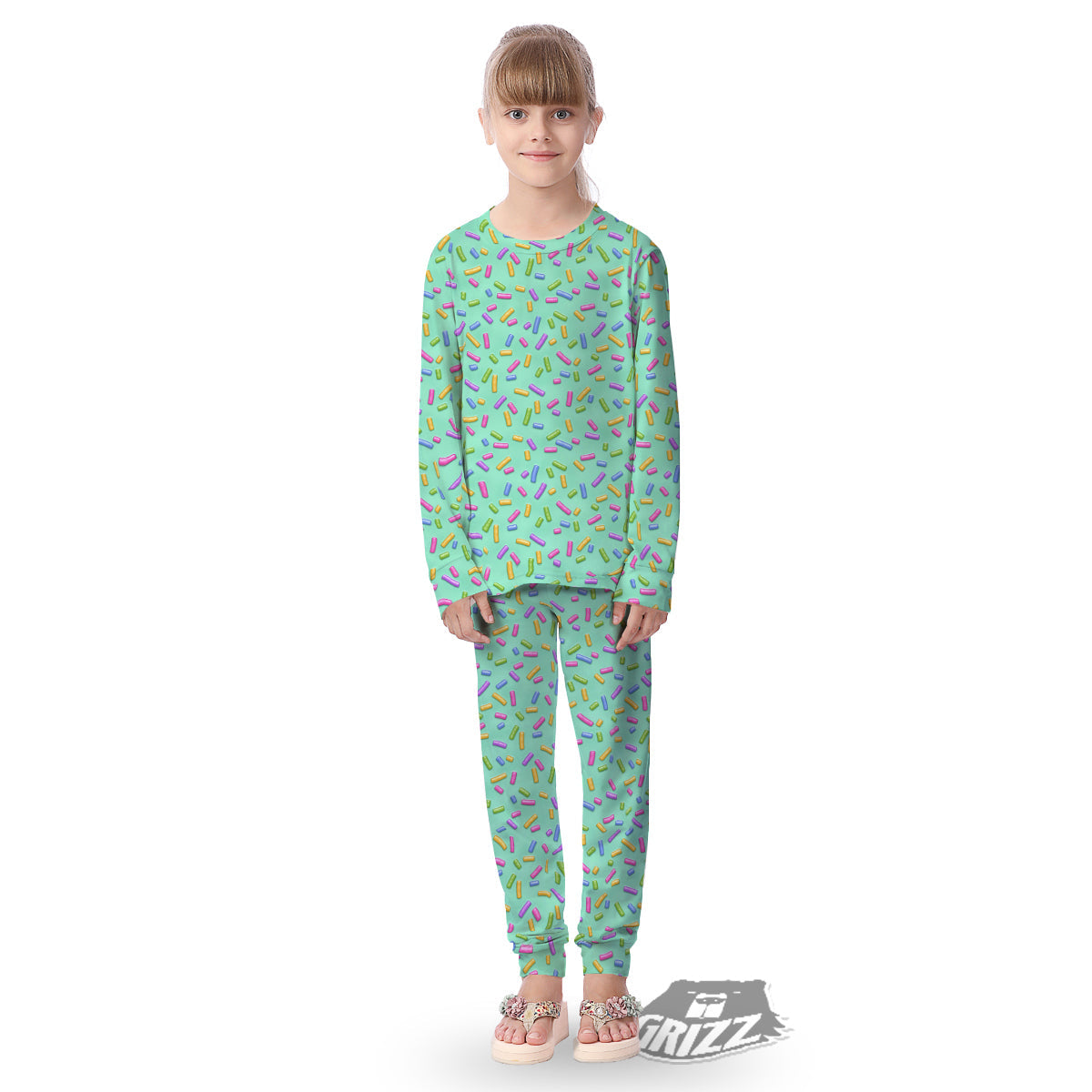 Candy Sprinkles Green Sweet Print Pattern Kid's Pajamas-grizzshop