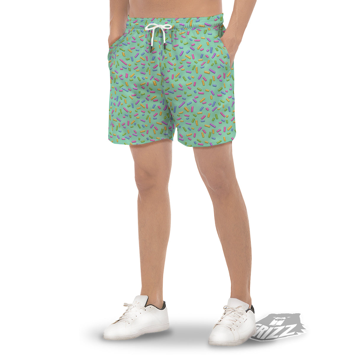 Candy Sprinkles Green Sweet Print Pattern Men's Gym Shorts-grizzshop