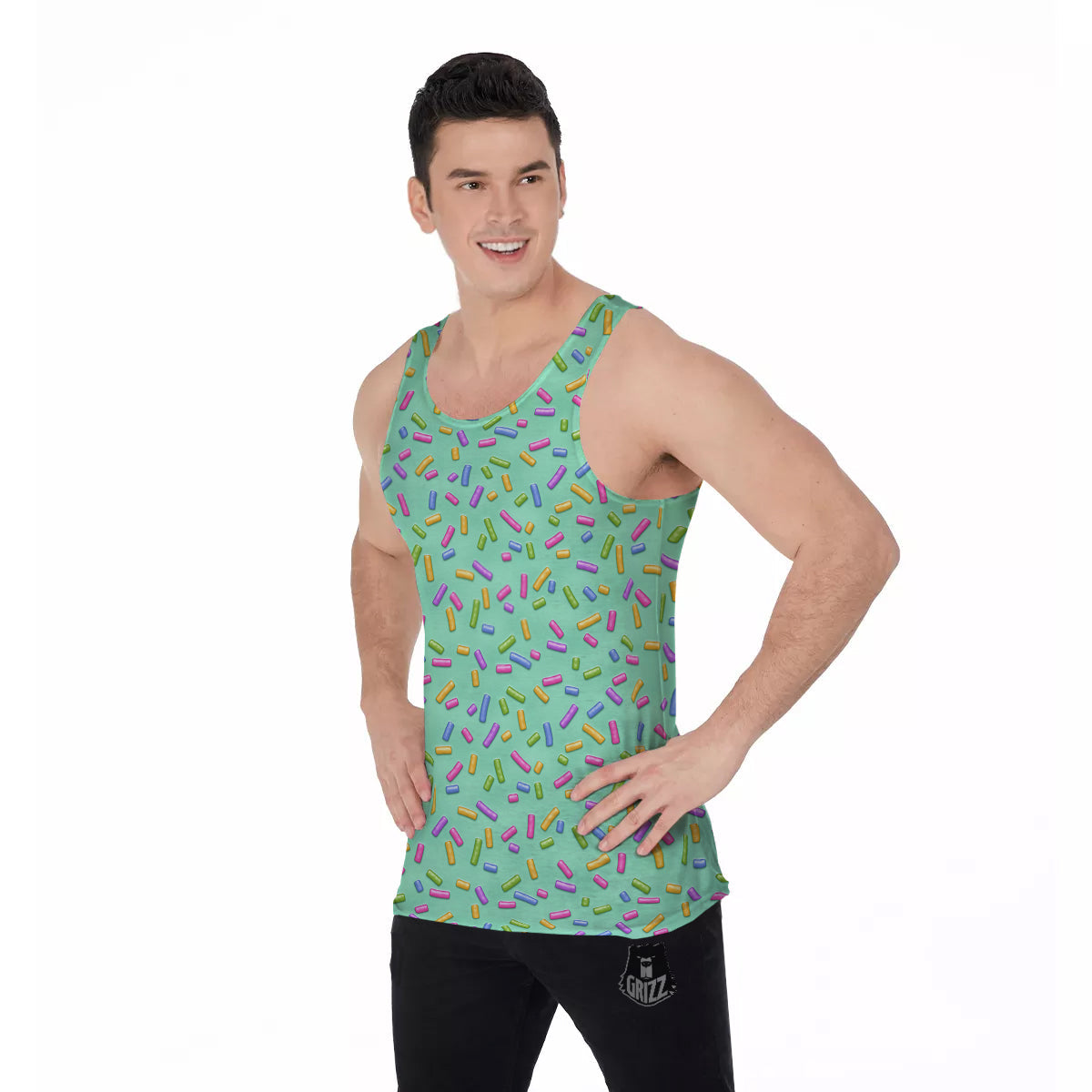 Candy Sprinkles Green Sweet Print Pattern Men's Tank Top-grizzshop