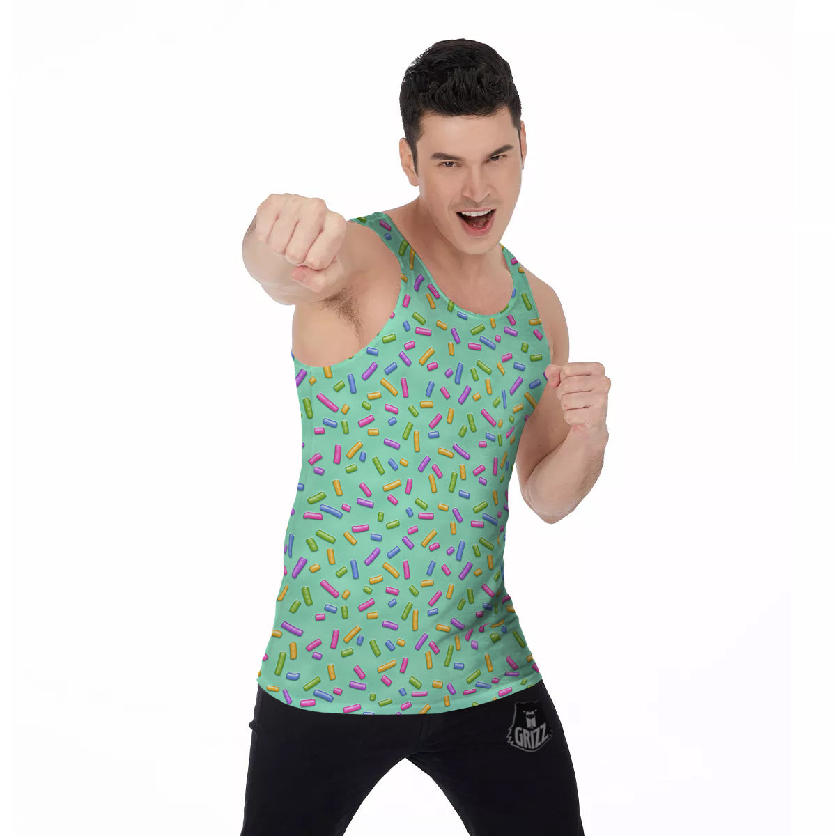Candy Sprinkles Green Sweet Print Pattern Men's Tank Top-grizzshop