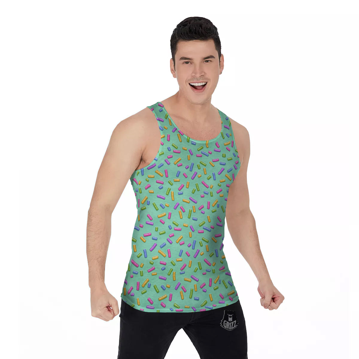 Candy Sprinkles Green Sweet Print Pattern Men's Tank Top-grizzshop