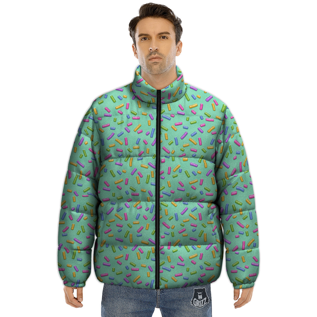 Candy Sprinkles Green Sweet Print Pattern Puffer Jacket-grizzshop