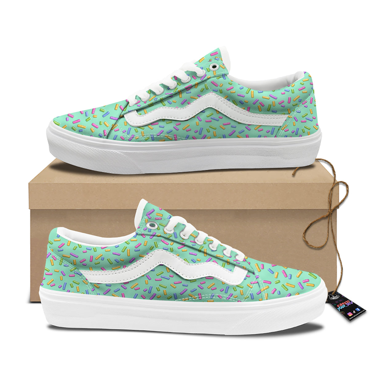 Candy Sprinkles Green Sweet Print Pattern Skate Shoes-grizzshop