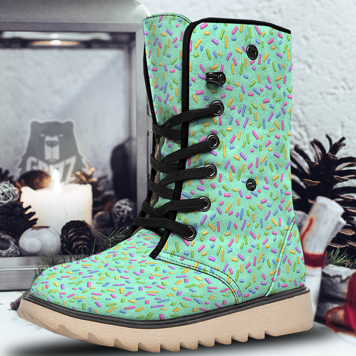 Candy Sprinkles Green Sweet Print Pattern Snow Boots-grizzshop