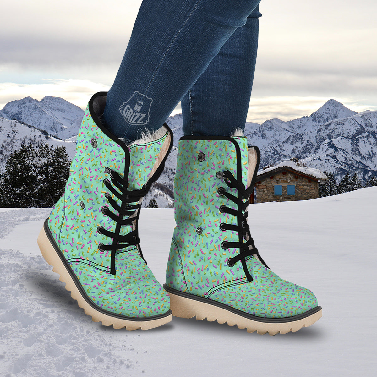Candy Sprinkles Green Sweet Print Pattern Snow Boots-grizzshop