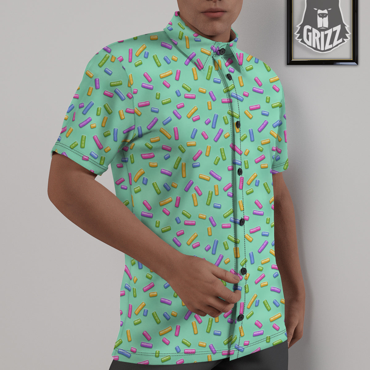 Candy Sprinkles Green Sweet Print Pattern Untucked Shirts-grizzshop