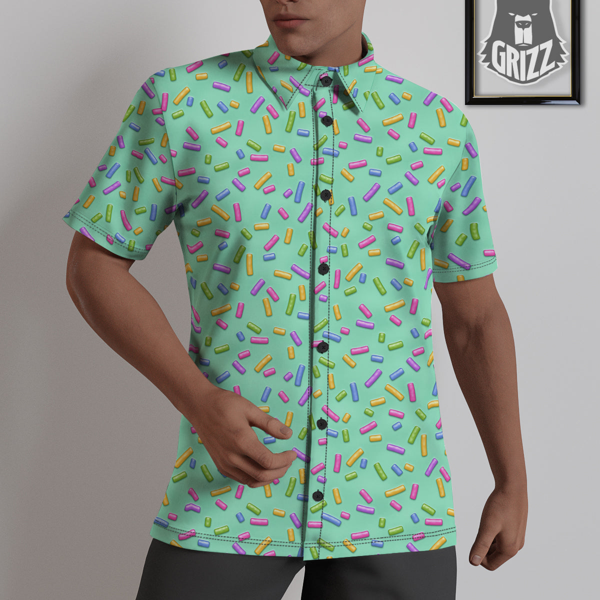 Candy Sprinkles Green Sweet Print Pattern Untucked Shirts-grizzshop