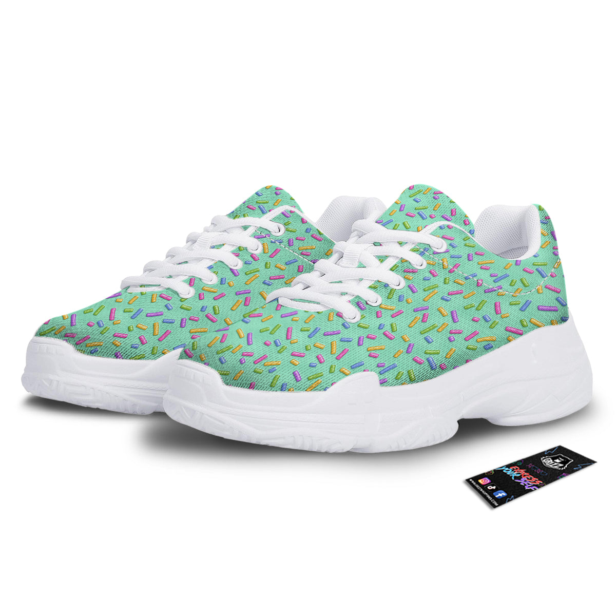 Candy Sprinkles Green Sweet Print Pattern White Chunky Shoes-grizzshop