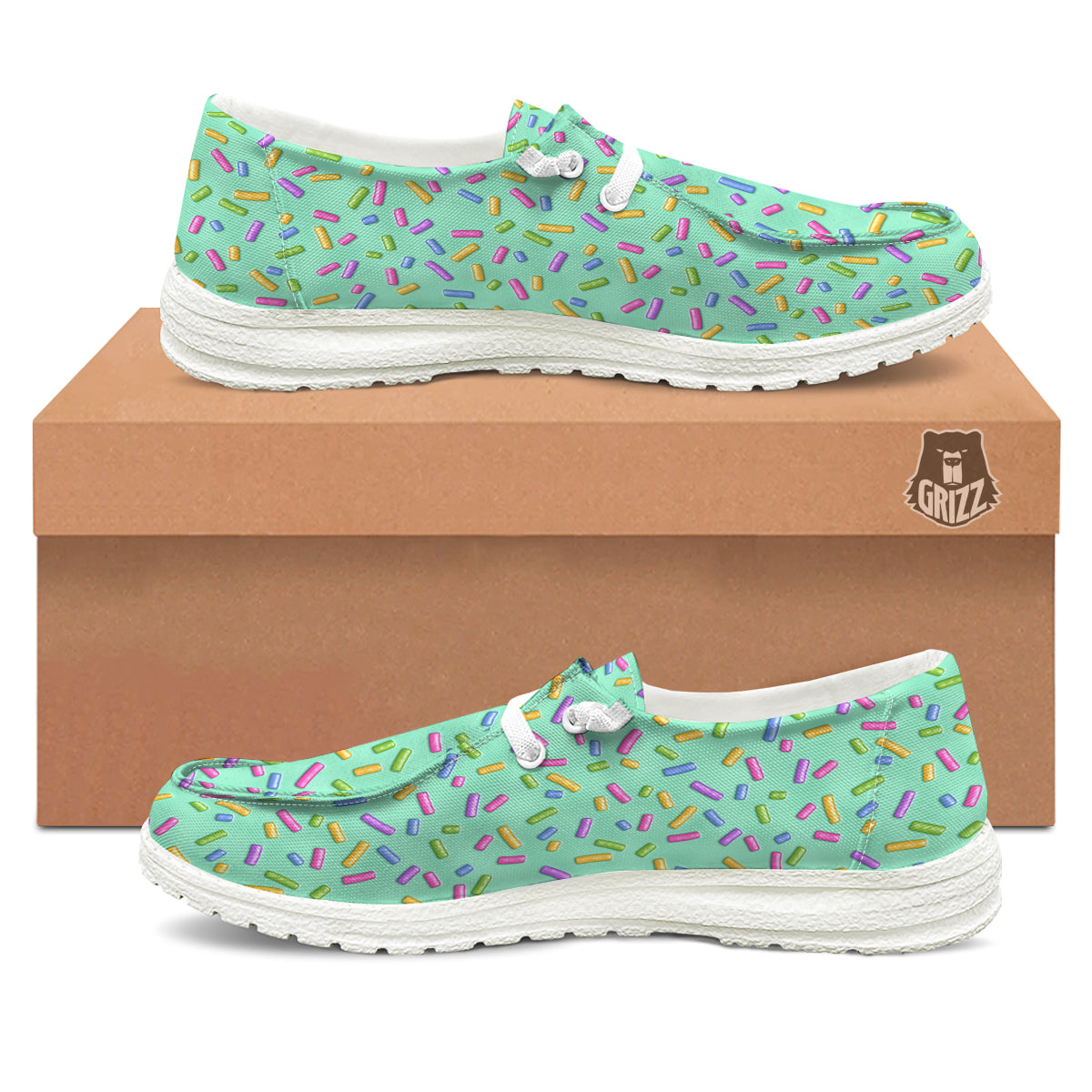 Candy Sprinkles Green Sweet Print Pattern White Loafers-grizzshop