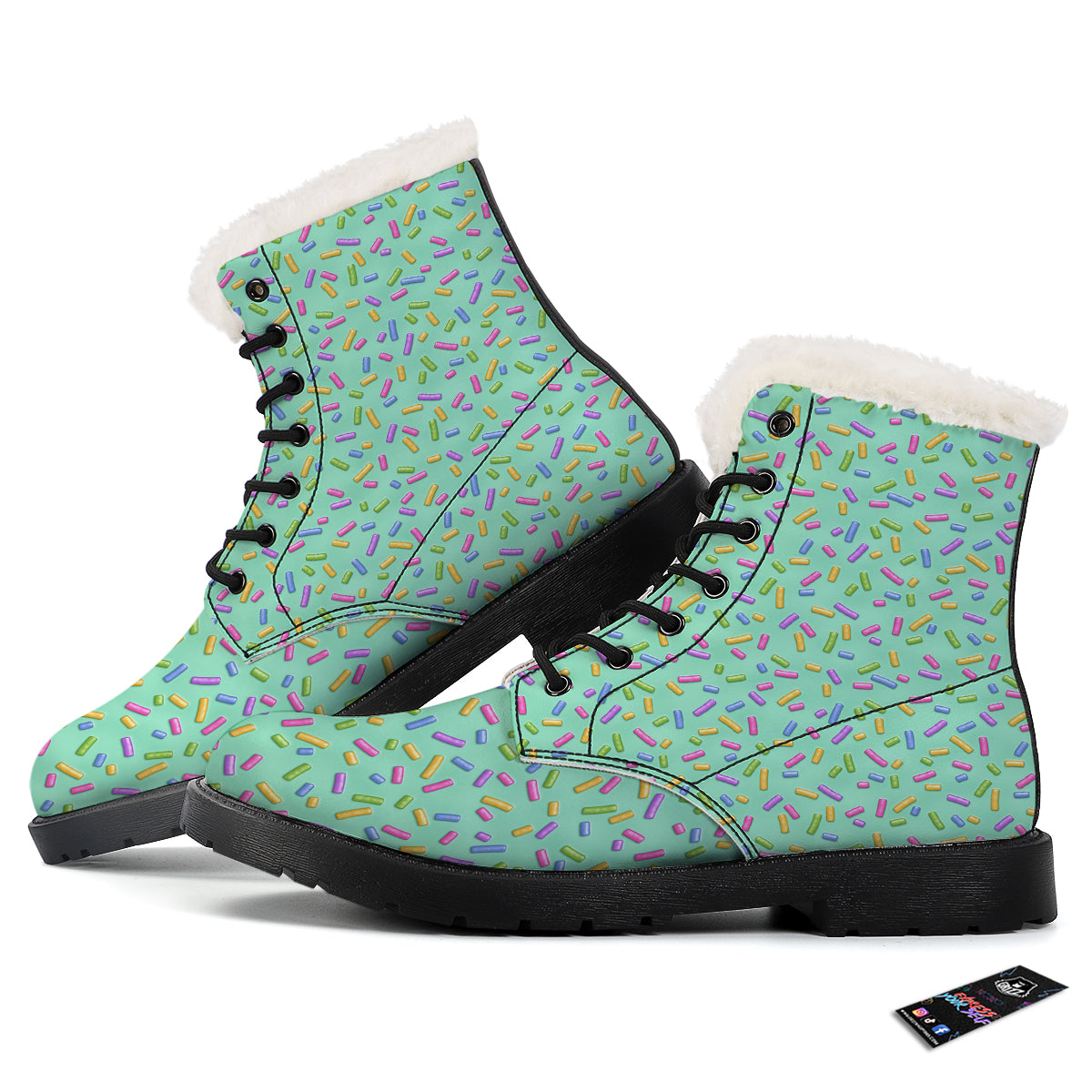 Candy Sprinkles Green Sweet Print Pattern Winter Boots-grizzshop