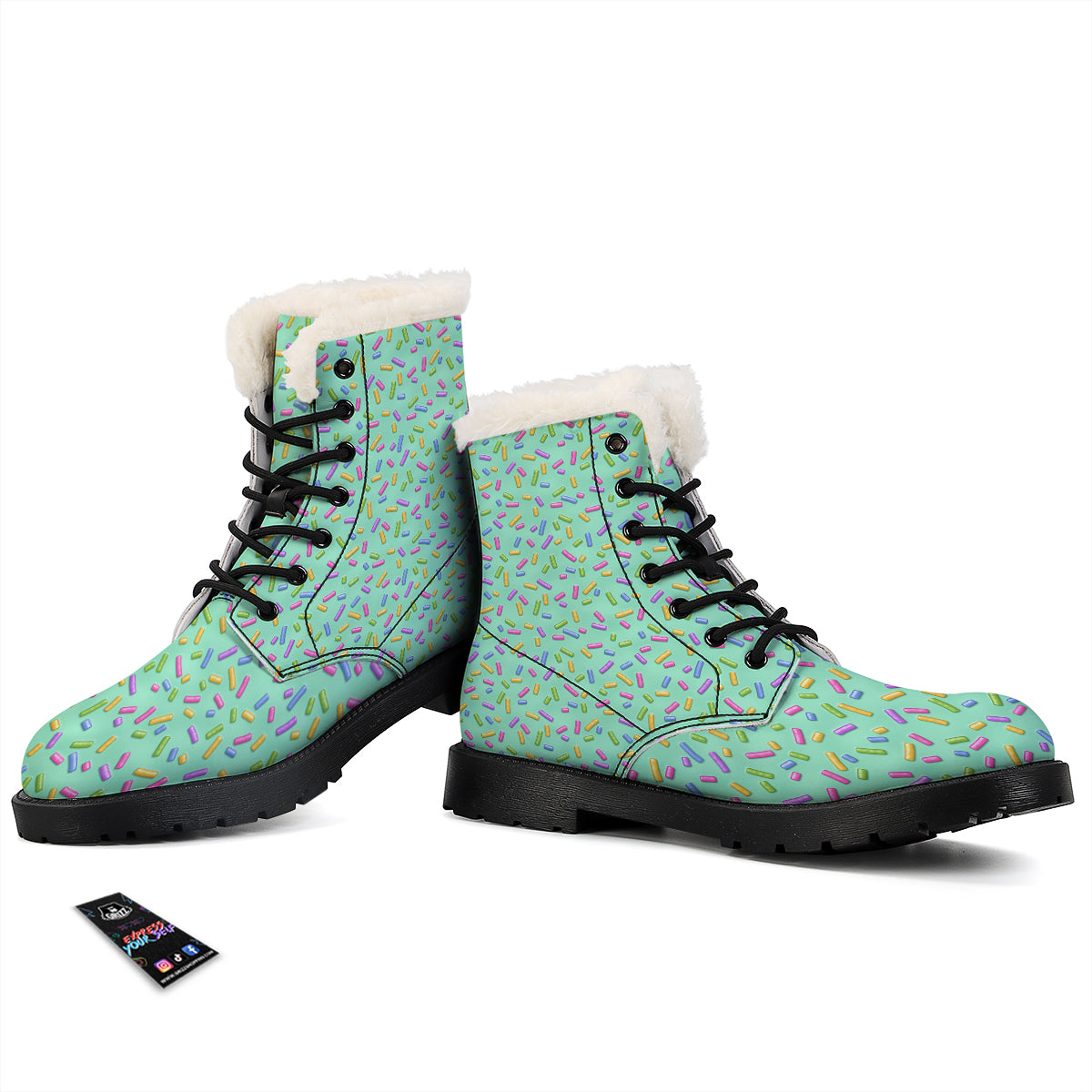 Candy Sprinkles Green Sweet Print Pattern Winter Boots-grizzshop