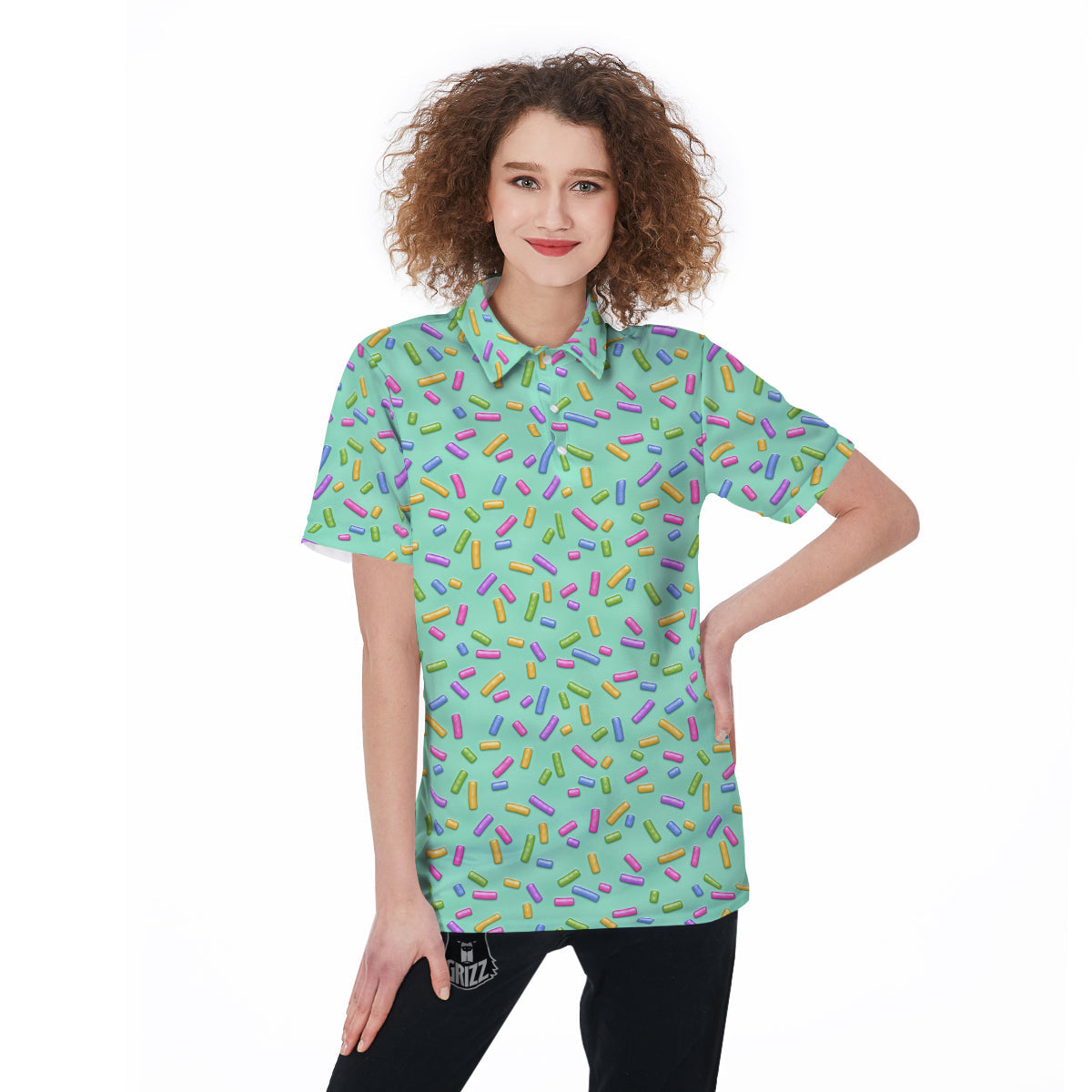 Candy Sprinkles Green Sweet Print Pattern Women's Golf Shirts-grizzshop