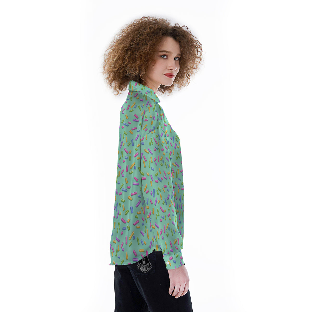 Candy Sprinkles Green Sweet Print Pattern Women's Long Sleeve Shirts-grizzshop