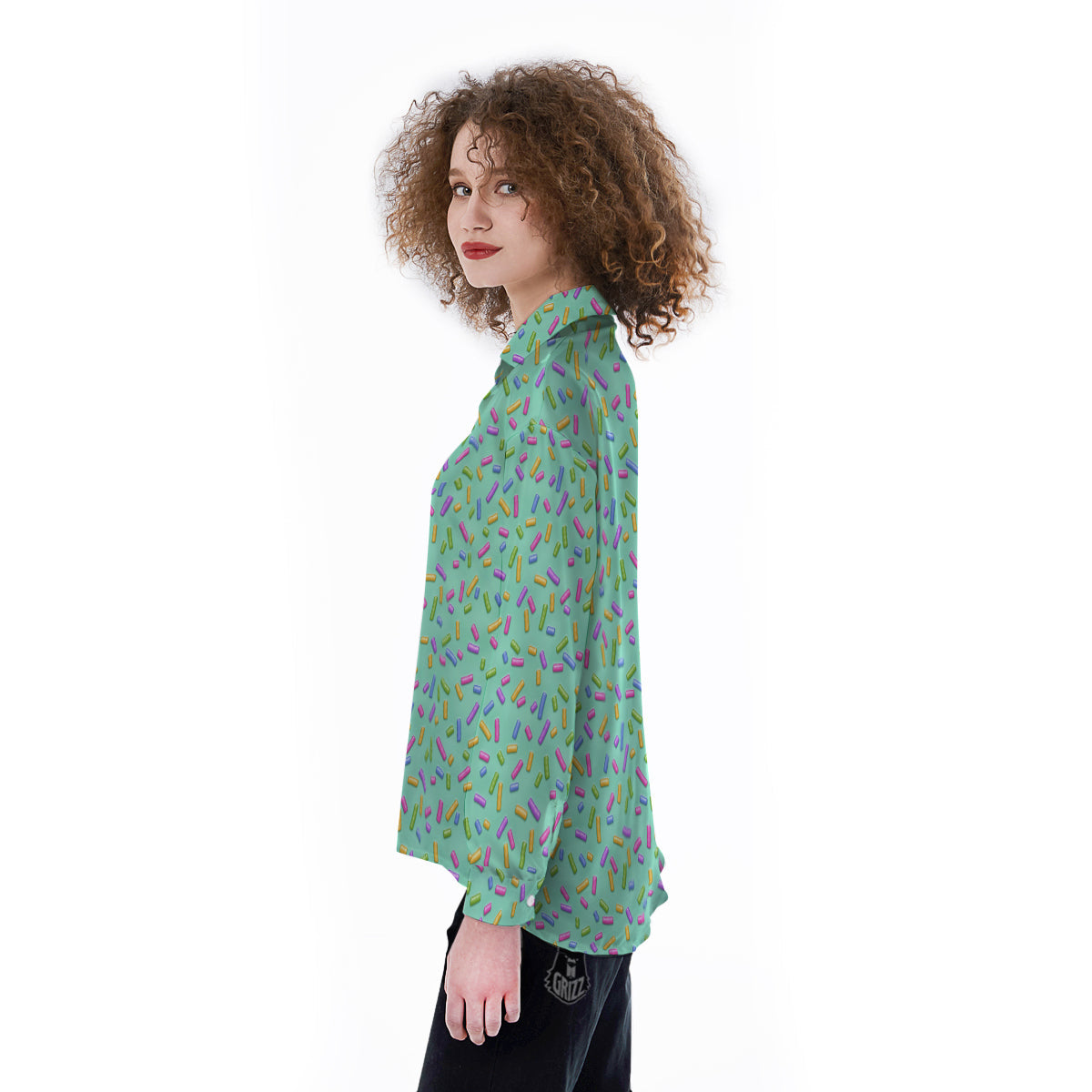 Candy Sprinkles Green Sweet Print Pattern Women's Long Sleeve Shirts-grizzshop