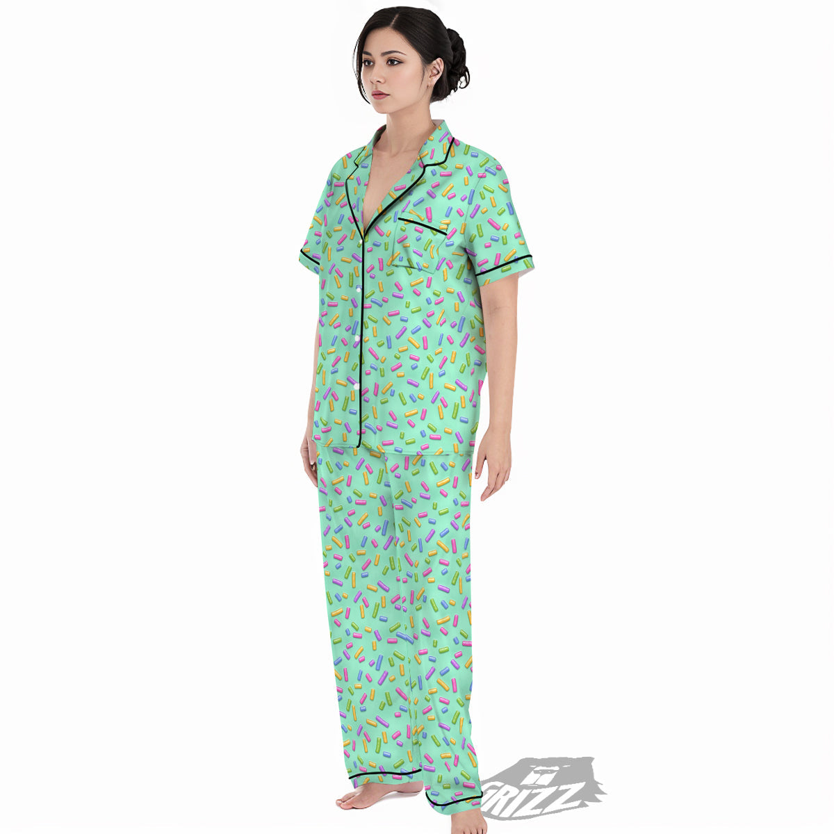 Candy Sprinkles Green Sweet Print Pattern Women's Pajamas Set-grizzshop