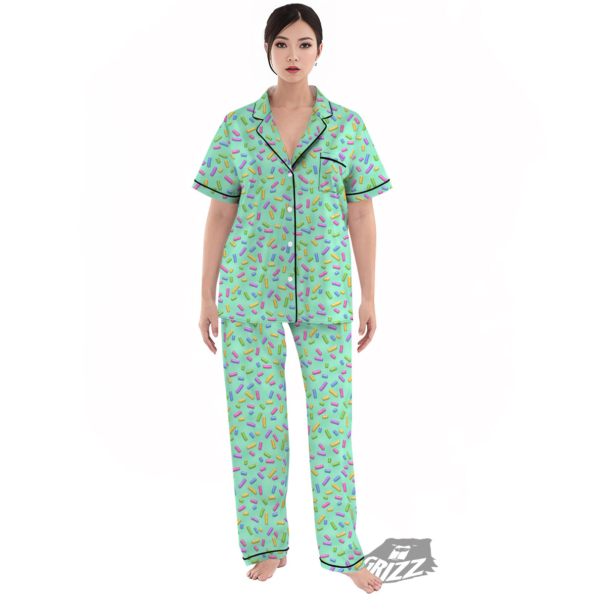 Candy Sprinkles Green Sweet Print Pattern Women's Pajamas Set-grizzshop