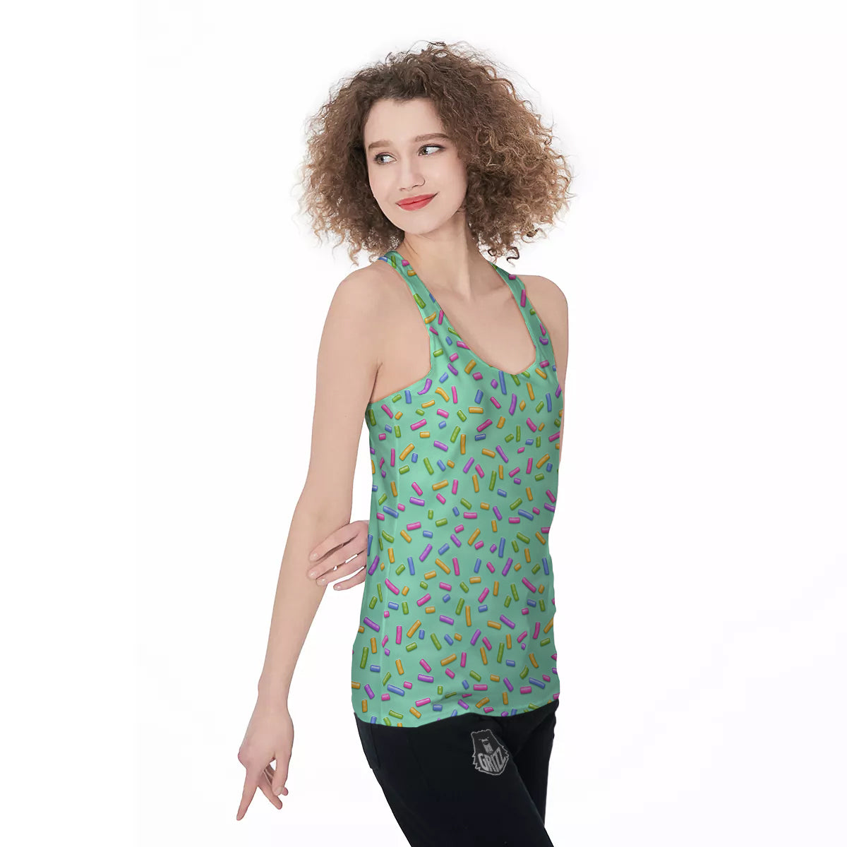 Candy Sprinkles Green Sweet Print Pattern Women's Racerback Tank Top-grizzshop
