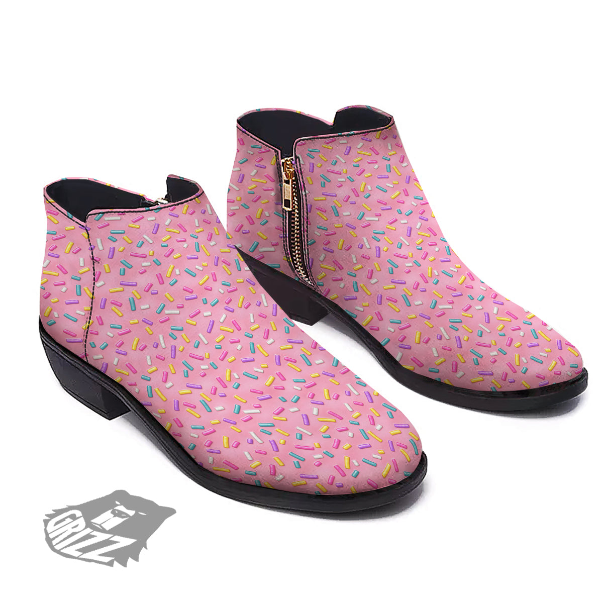 Candy Sprinkles Sweet Pink Print Pattern Ankle Boots-grizzshop