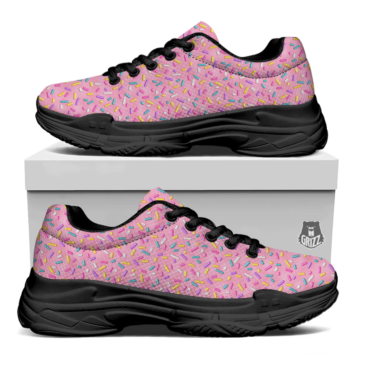 Candy Sprinkles Sweet Pink Print Pattern Black Chunky Shoes-grizzshop