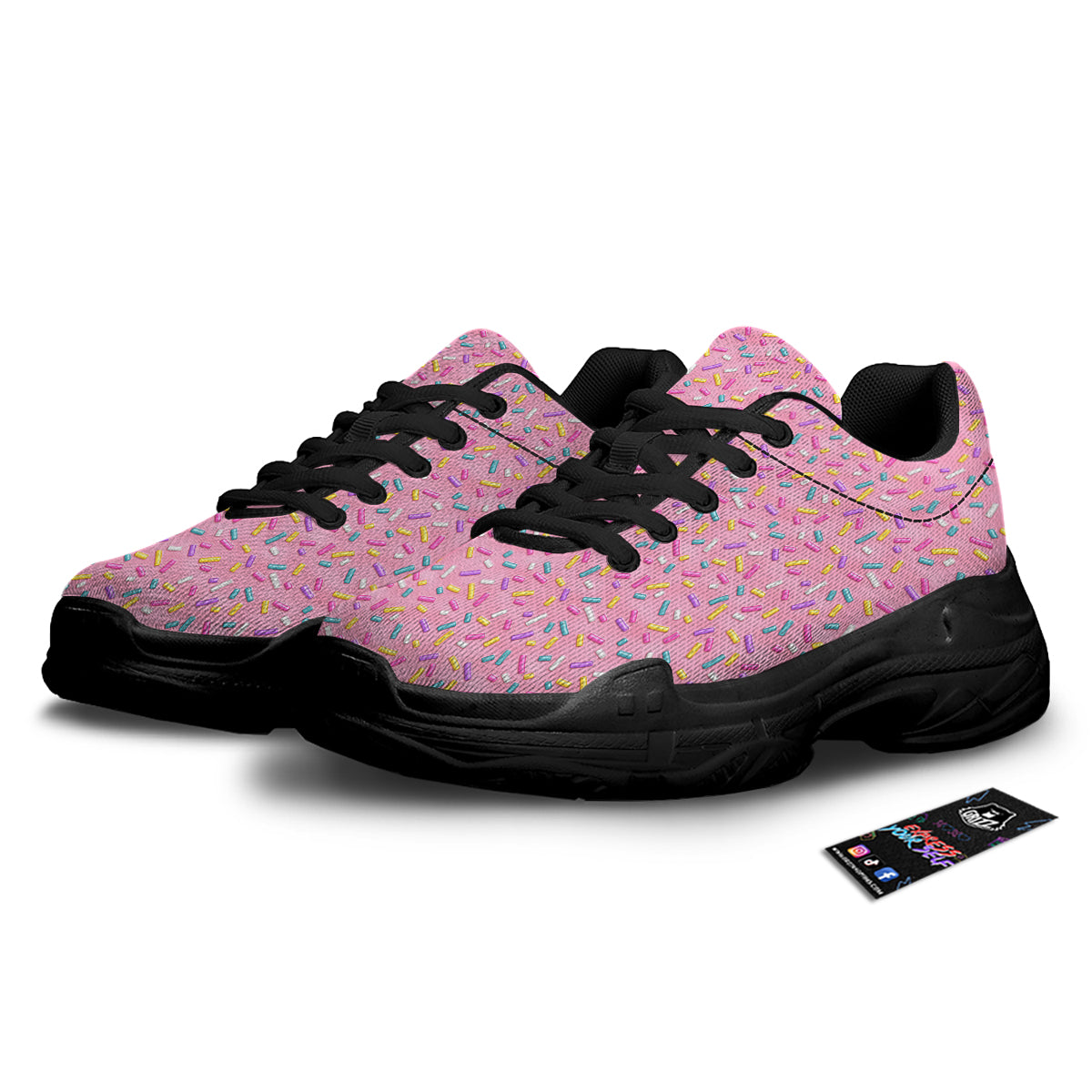Candy Sprinkles Sweet Pink Print Pattern Black Chunky Shoes-grizzshop
