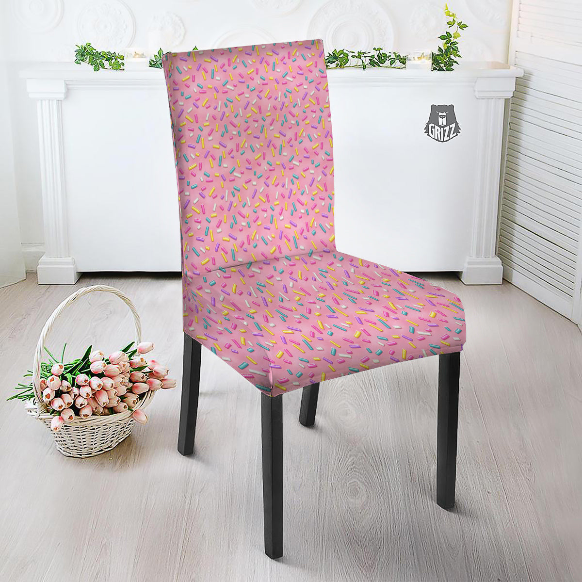 Candy Sprinkles Sweet Pink Print Pattern Dining Chair Slipcover-grizzshop
