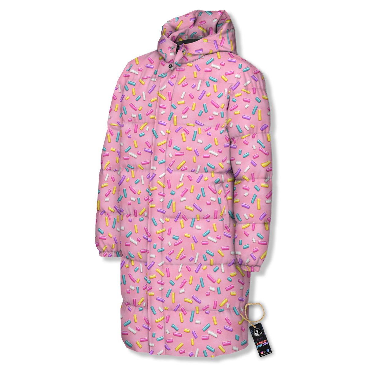 Candy Sprinkles Sweet Pink Print Pattern Long Down Jacket-grizzshop