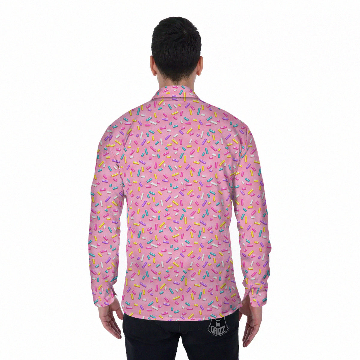 Candy Sprinkles Sweet Pink Print Pattern Men's Long Sleeve Shirts-grizzshop