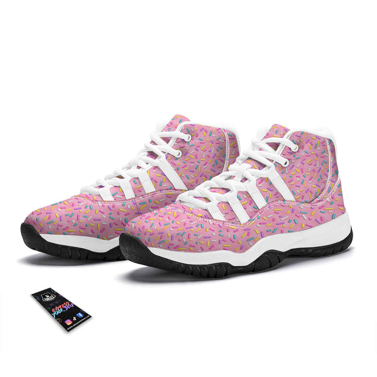 Candy Sprinkles Sweet Pink Print Pattern White Bball Shoes-grizzshop