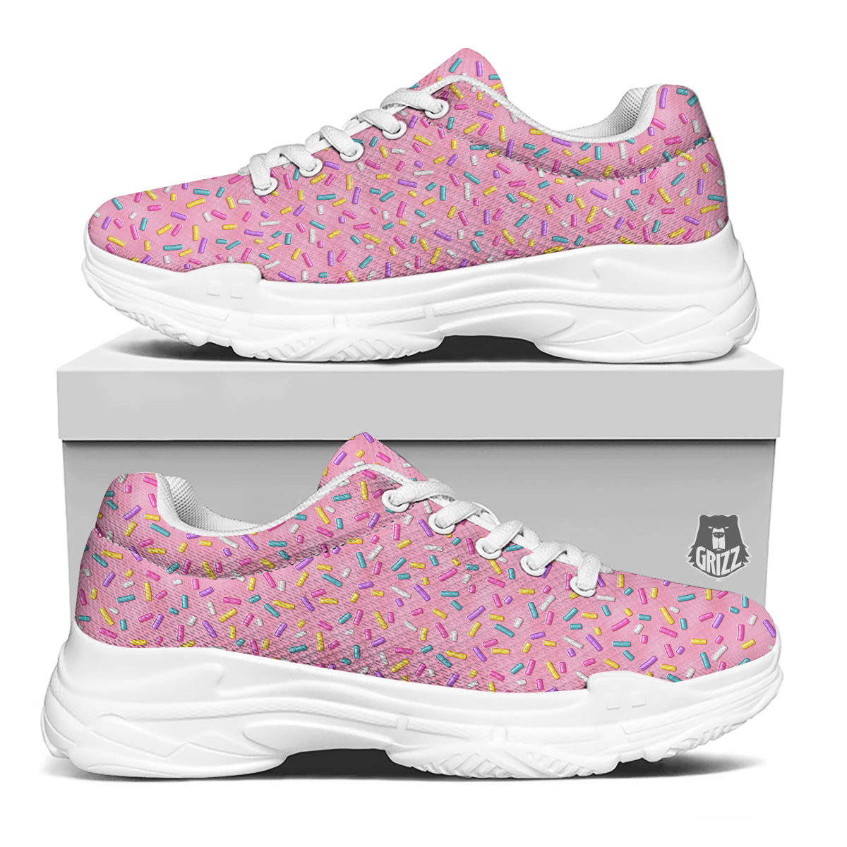 Candy Sprinkles Sweet Pink Print Pattern White Chunky Shoes-grizzshop