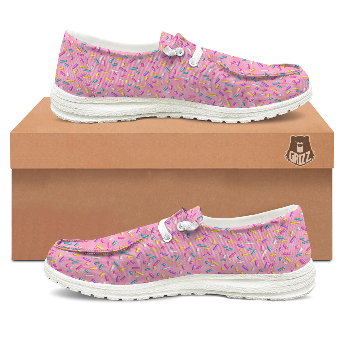 Candy Sprinkles Sweet Pink Print Pattern White Loafers-grizzshop