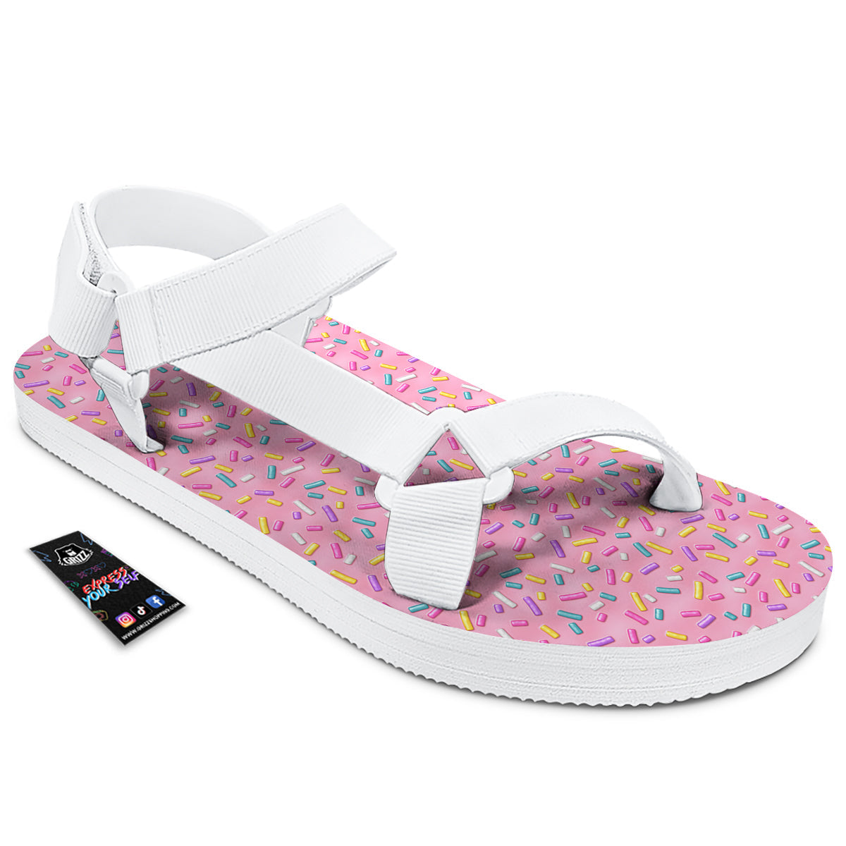Candy Sprinkles Sweet Pink Print Pattern White Open Toe Sandals-grizzshop