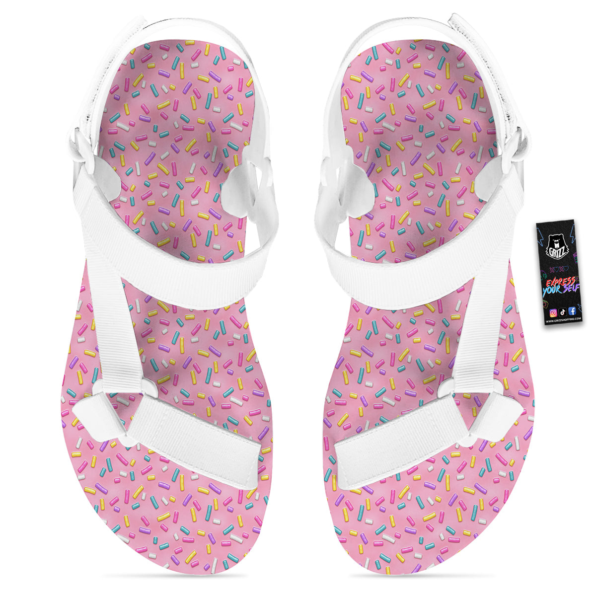 Candy Sprinkles Sweet Pink Print Pattern White Open Toe Sandals-grizzshop