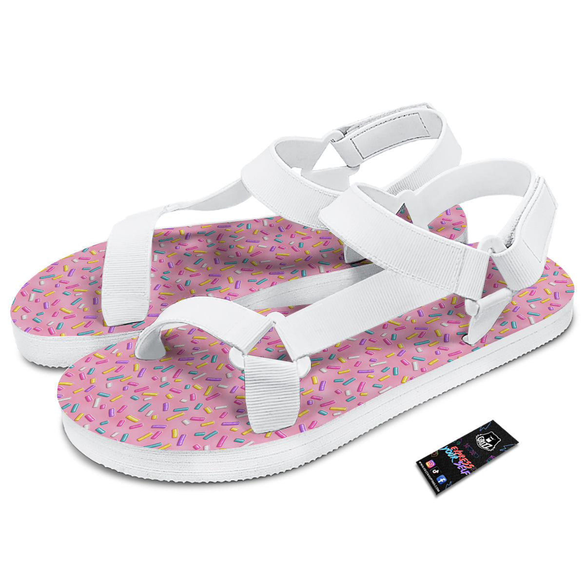 Candy Sprinkles Sweet Pink Print Pattern White Open Toe Sandals-grizzshop