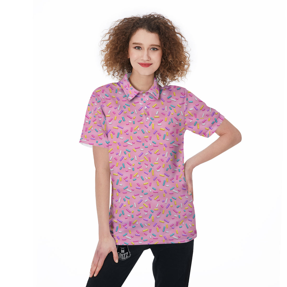 Candy Sprinkles Sweet Pink Print Pattern Women's Golf Shirts-grizzshop