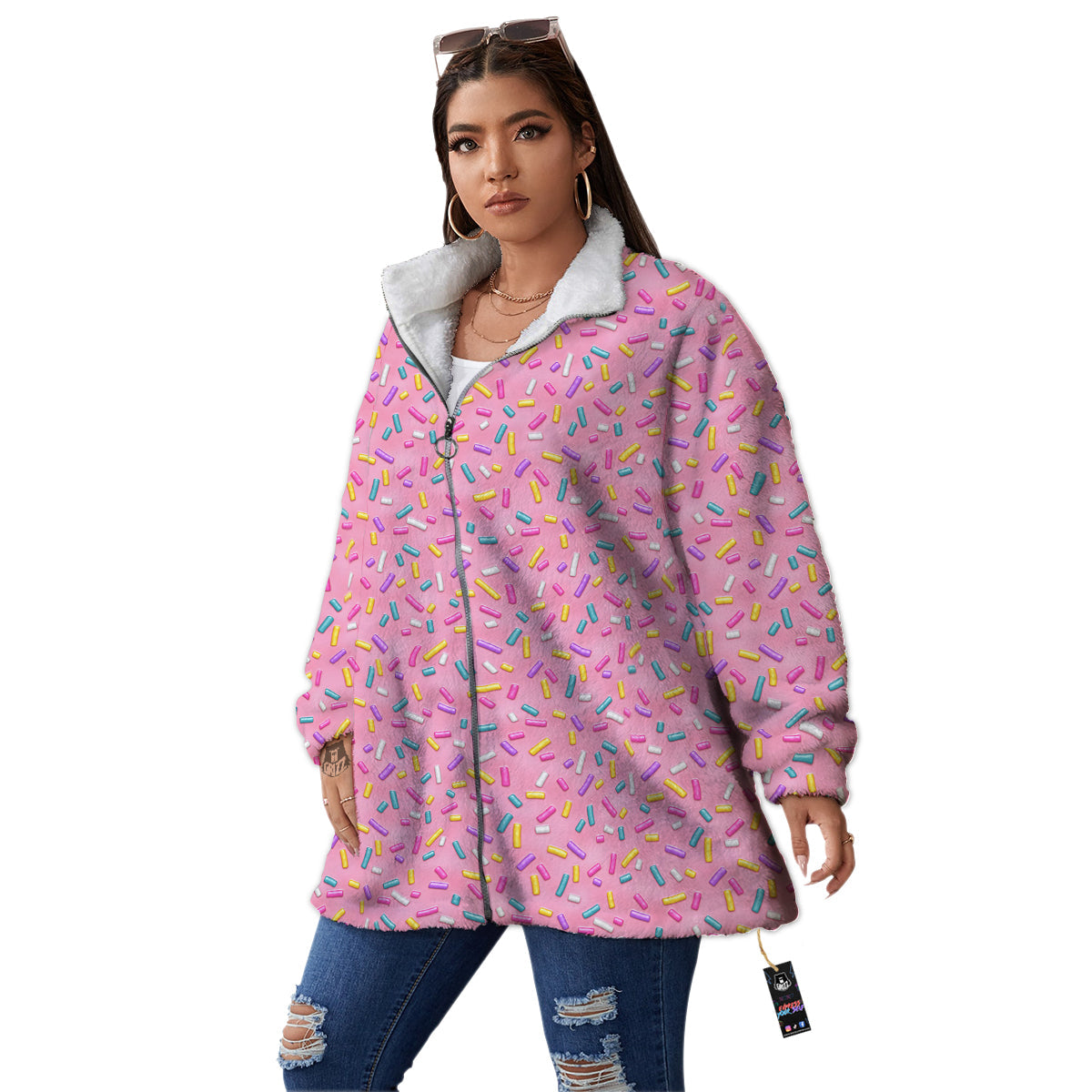 Candy Sprinkles Sweet Pink Print Pattern Women's Sherpa Jacket-grizzshop