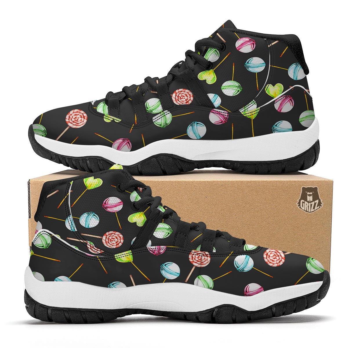 Candy Sweet Print Pattern Black Bball Shoes-grizzshop