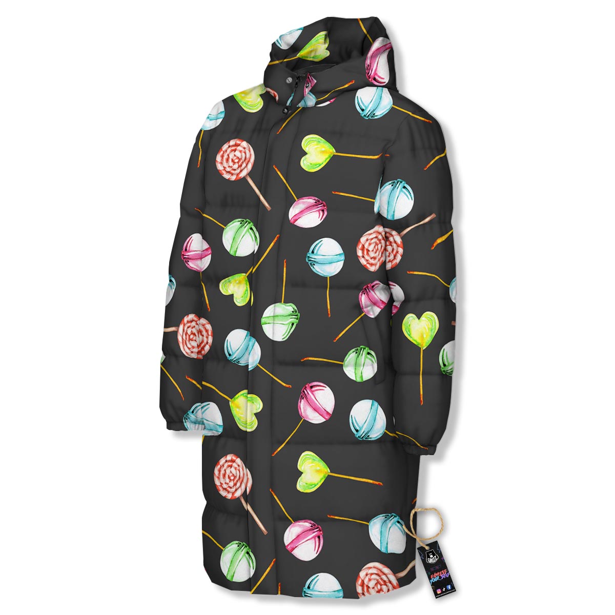 Candy Sweet Print Pattern Long Down Jacket-grizzshop