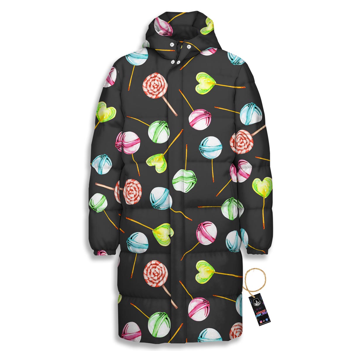 Candy Sweet Print Pattern Long Down Jacket-grizzshop