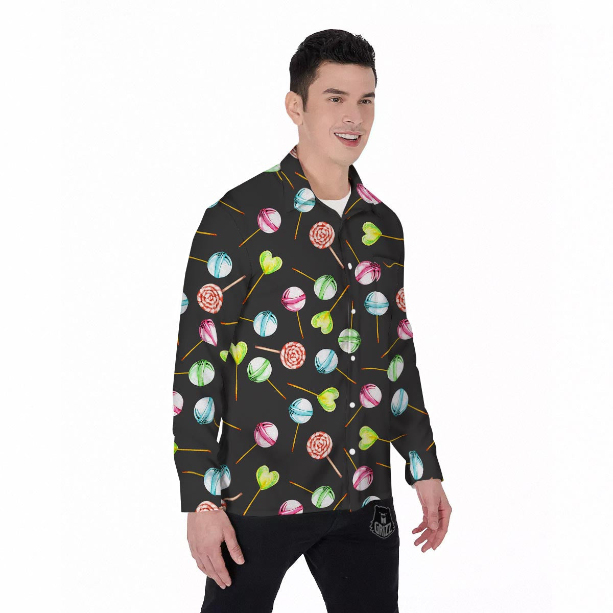 Candy Sweet Print Pattern Men's Long Sleeve Shirts-grizzshop