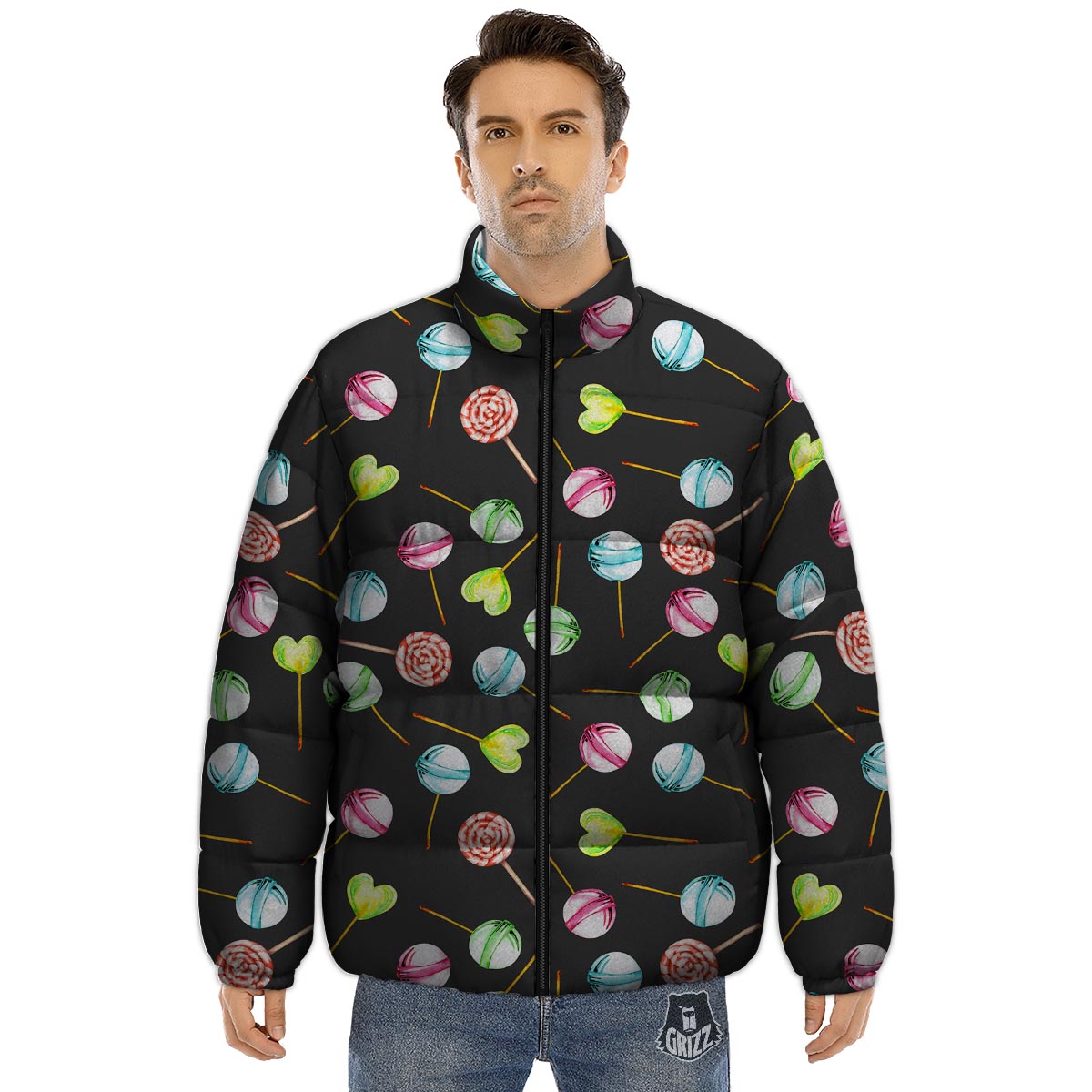 Candy Sweet Print Pattern Puffer Jacket-grizzshop