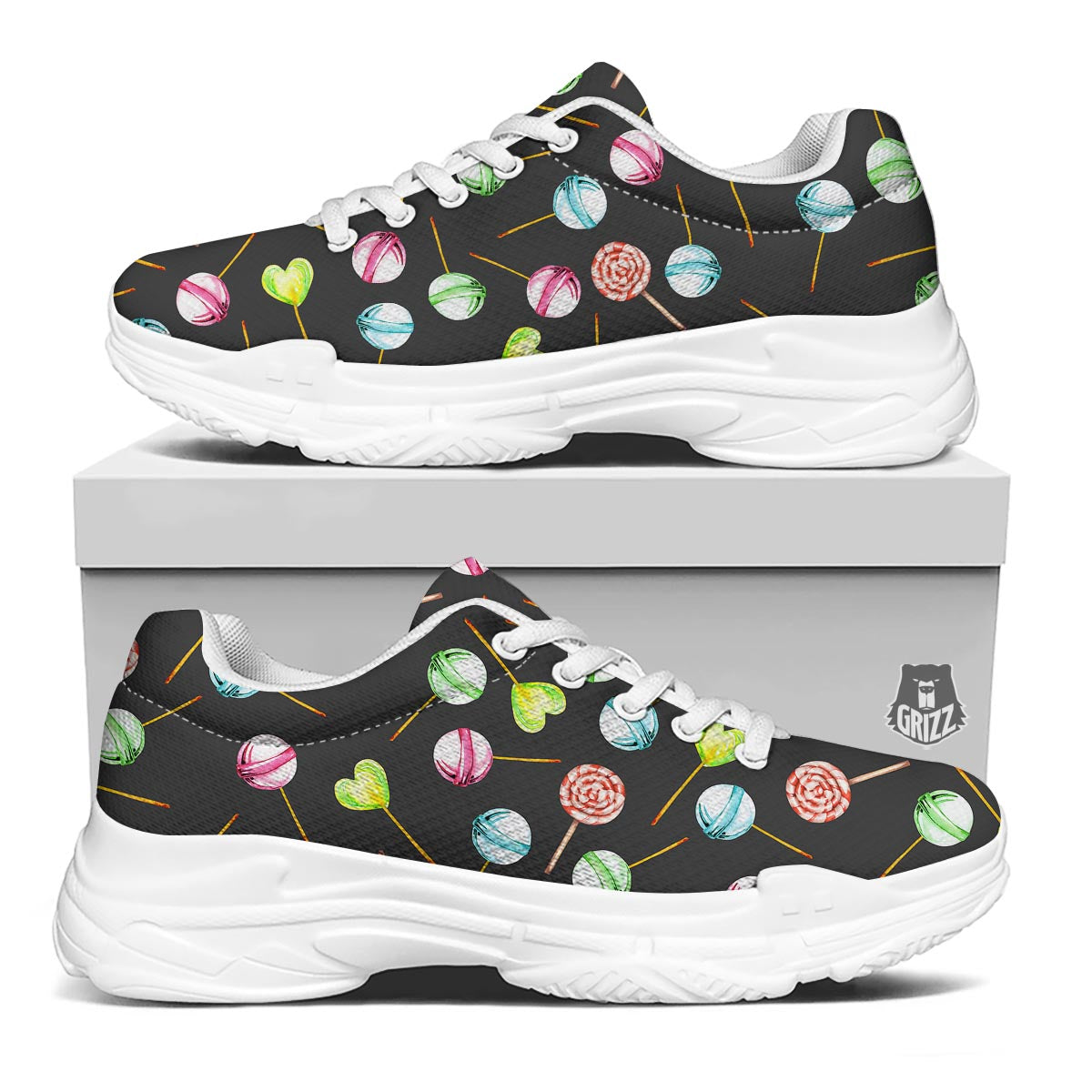 Candy Sweet Print Pattern White Chunky Shoes-grizzshop