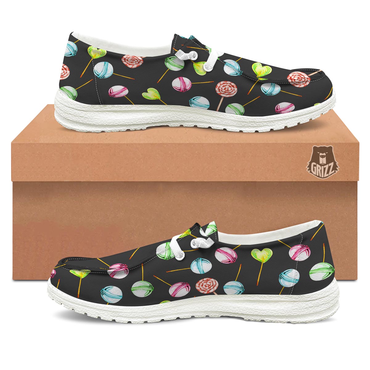 Candy Sweet Print Pattern White Loafers-grizzshop