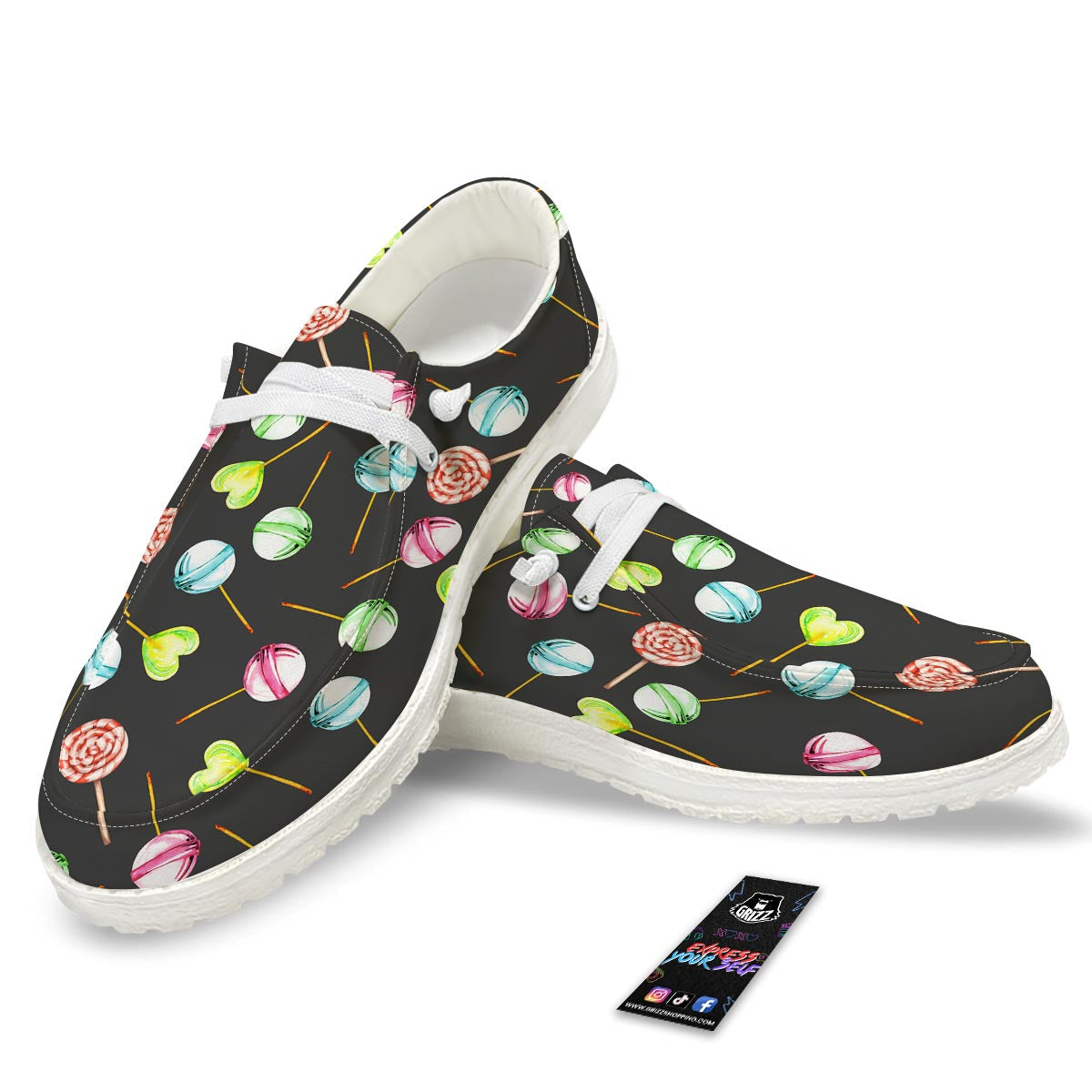 Candy Sweet Print Pattern White Loafers-grizzshop