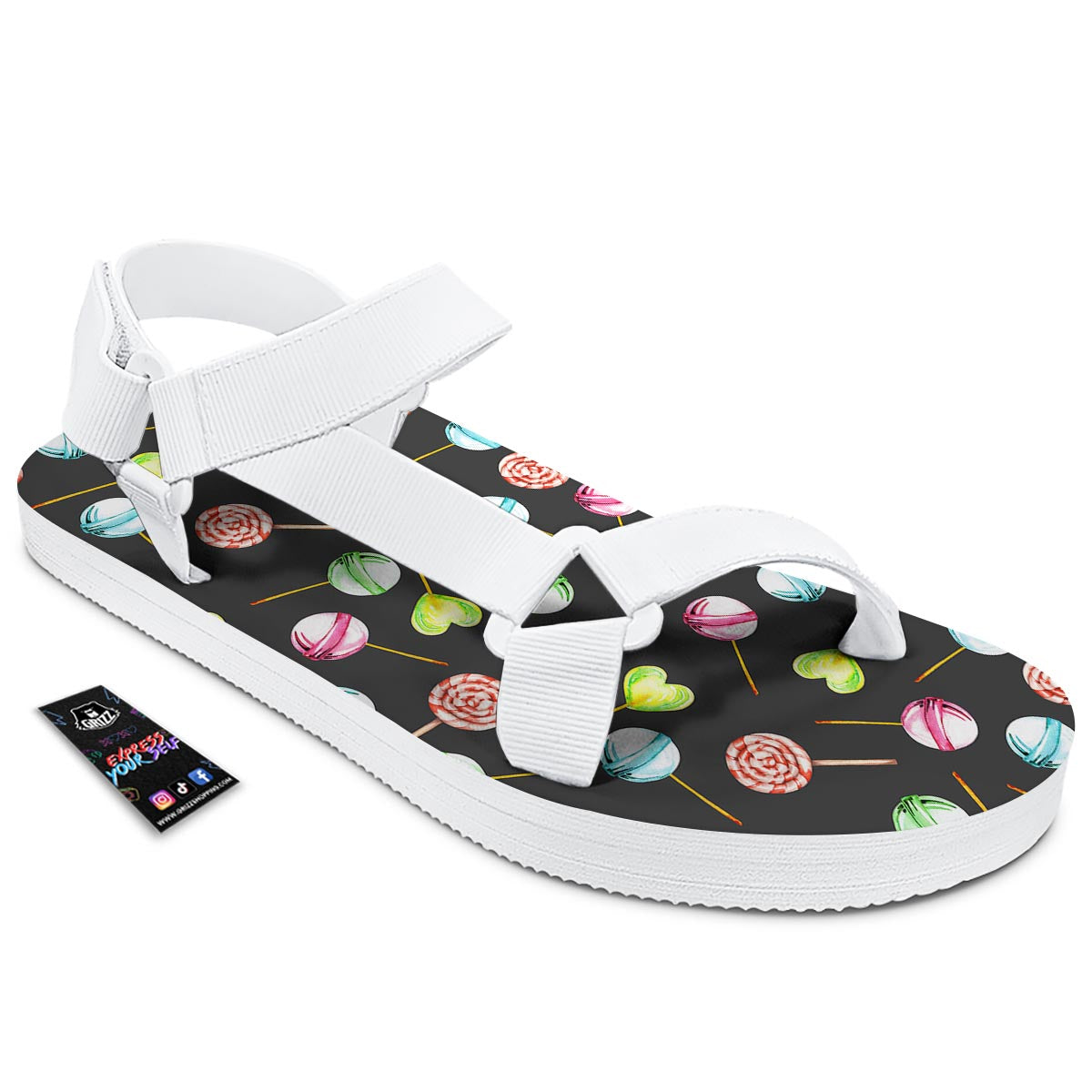 Candy Sweet Print Pattern White Open Toe Sandals-grizzshop