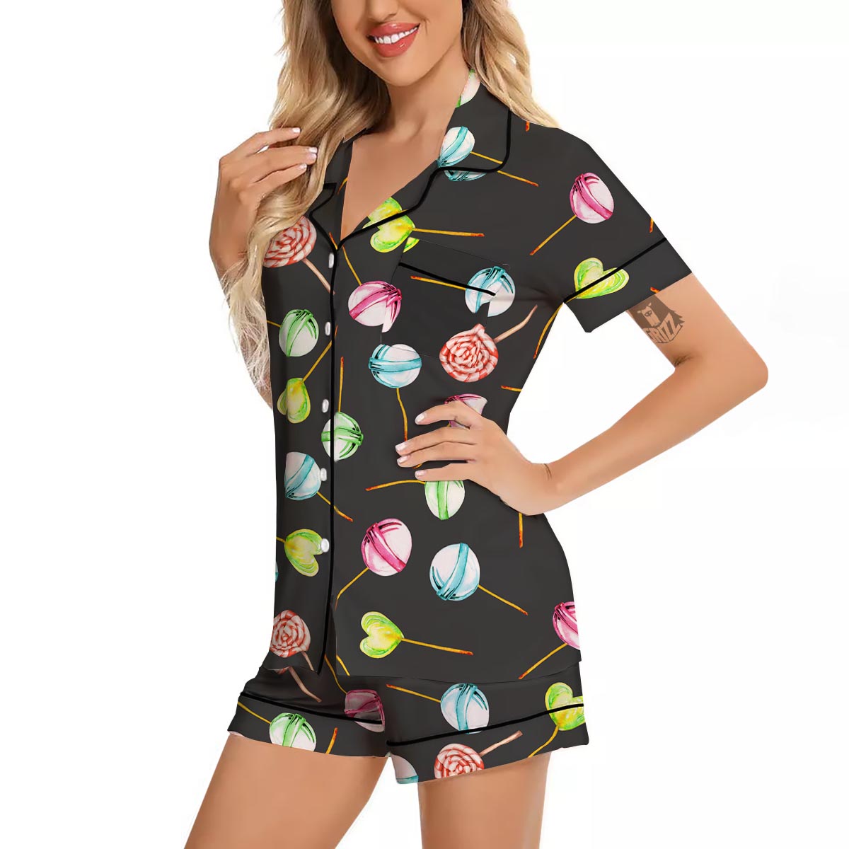 Candy Sweet Print Pattern Women Silk Pajamas-grizzshop