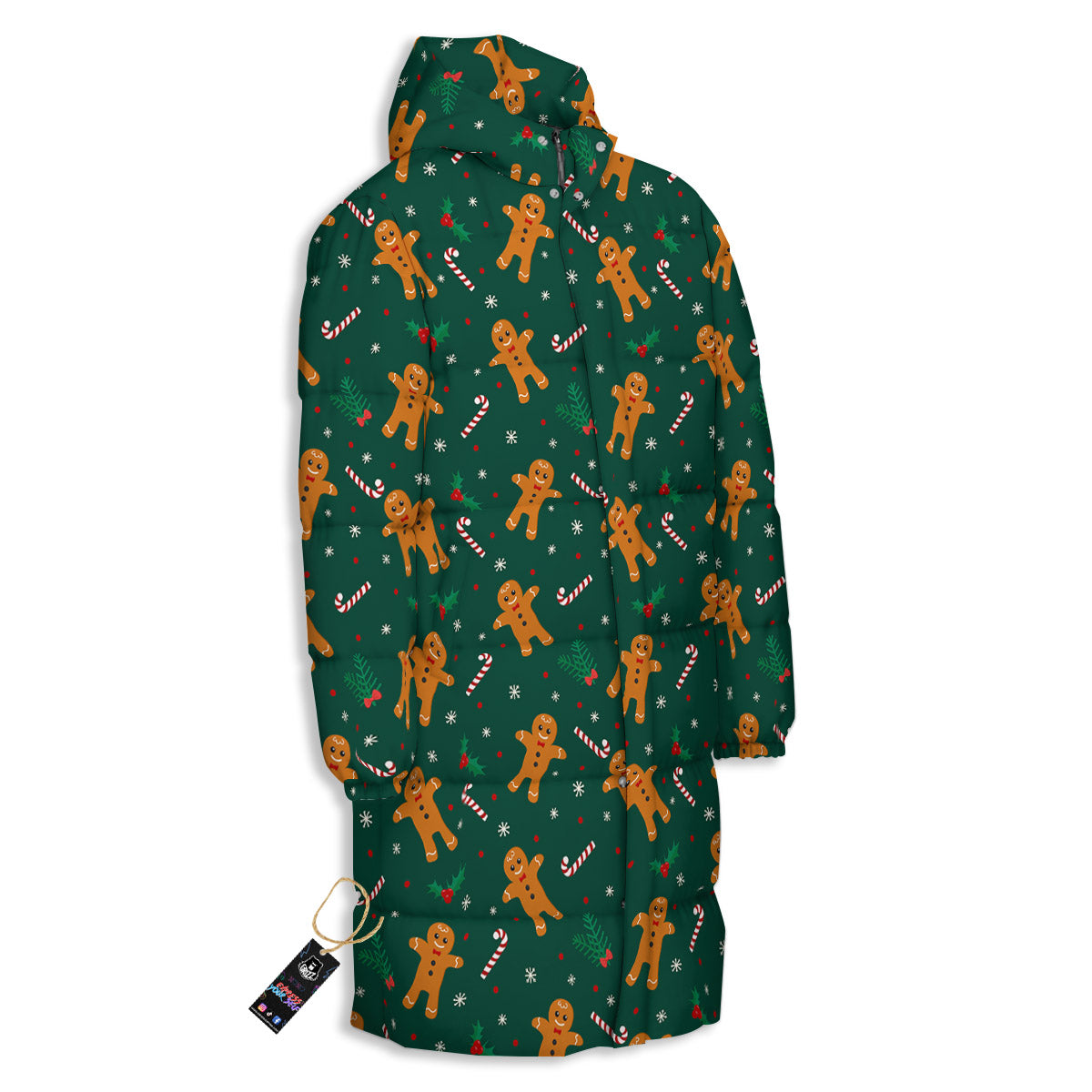 Candy And Christmas Cookie Print Pattern Long Down Jacket