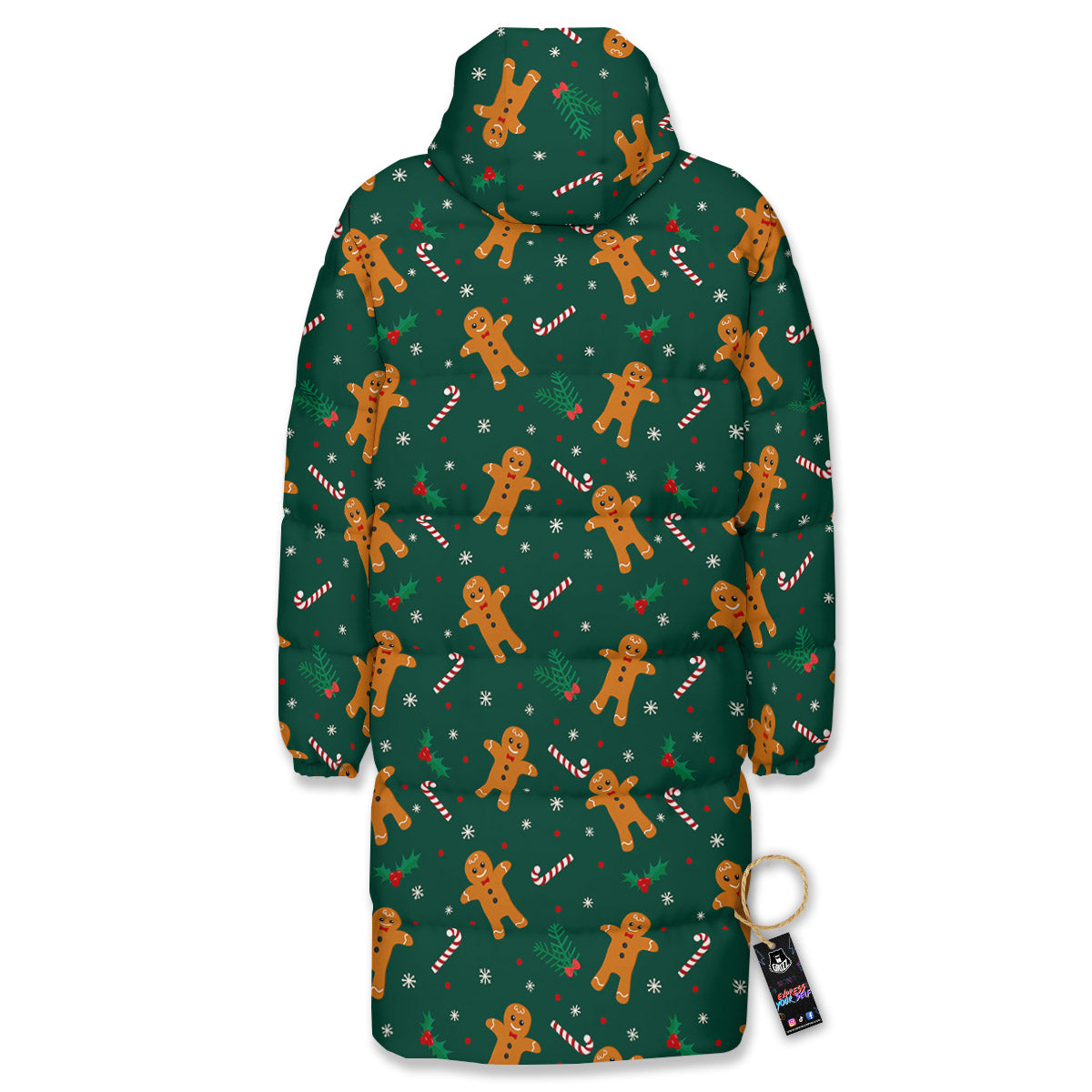 Candy And Christmas Cookie Print Pattern Long Down Jacket