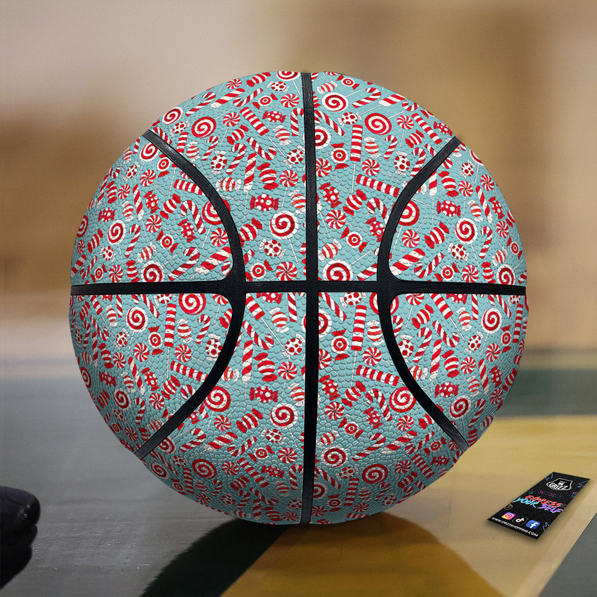 Candy Cane Christmas Print Pattern Basketball
