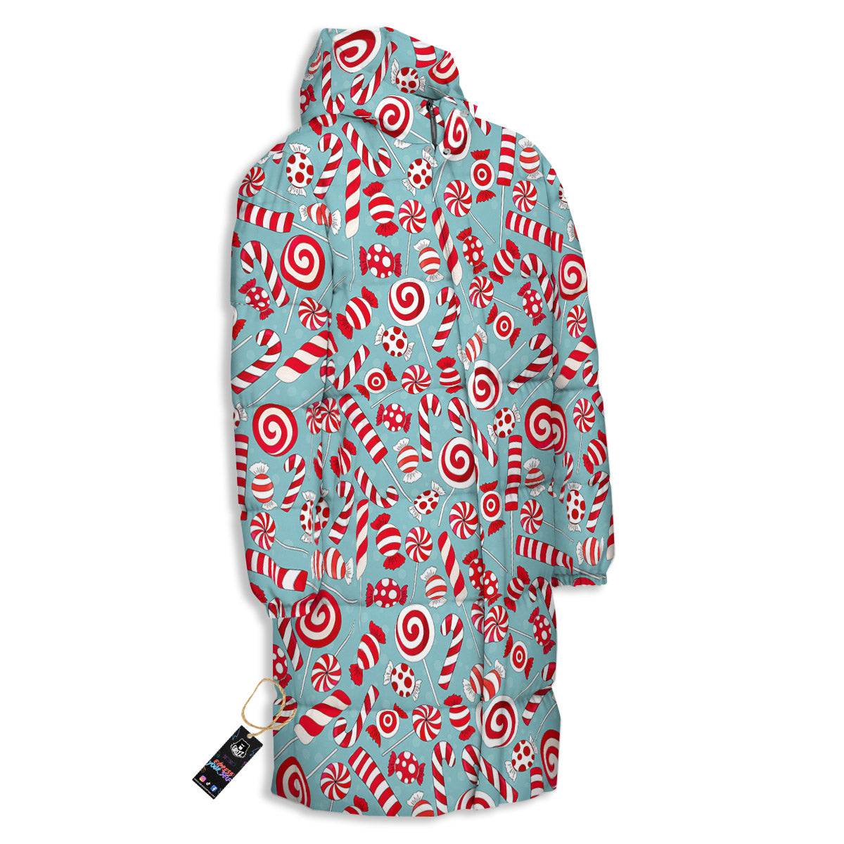 Candy Cane Christmas Print Pattern Long Down Jacket